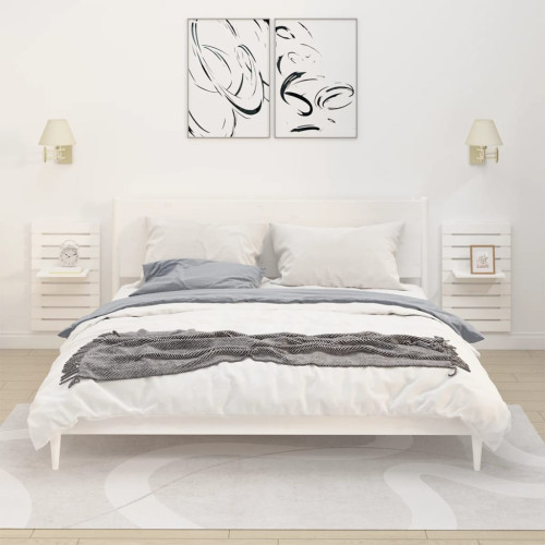 vidaXL Väggmonterade sängbord 2 st vit massiv furu