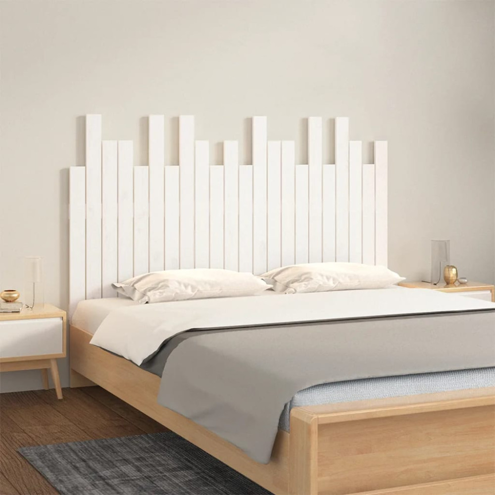 Produktbild för Väggmonterad huvudgavel vit 140x3x80 cm massiv furu