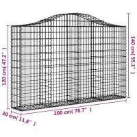 Produktbild för Gabion bågformad 200x30x120/140 cm galvaniserat järn