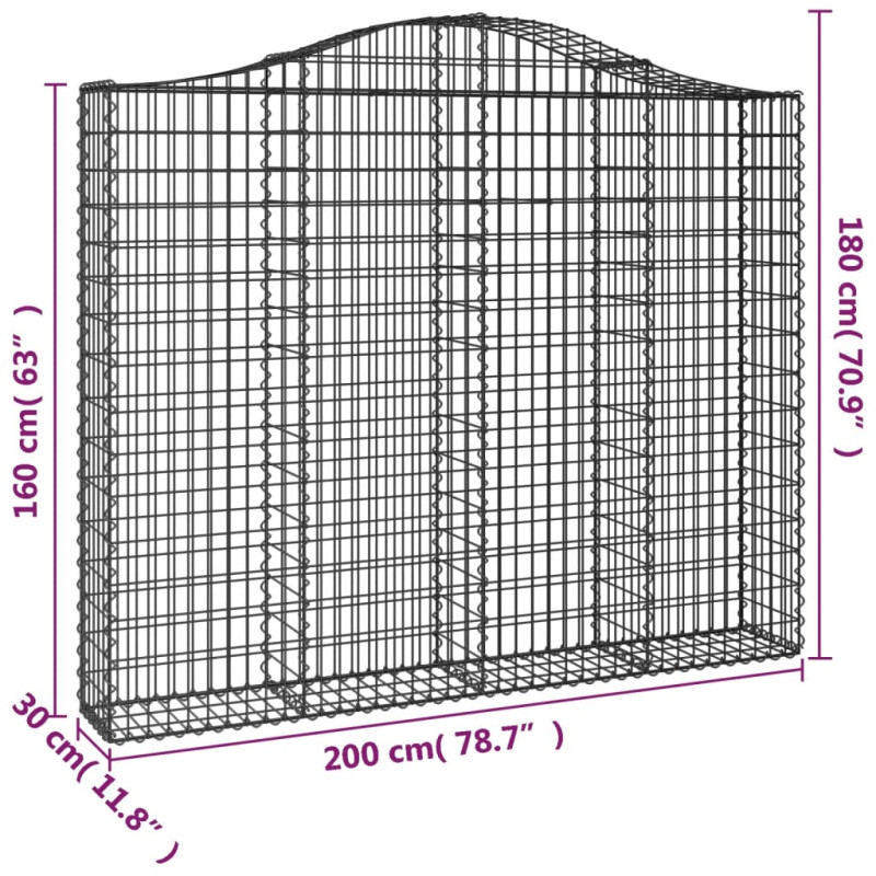 Produktbild för Gabion bågformad 200x30x160/180 cm galvaniserat järn