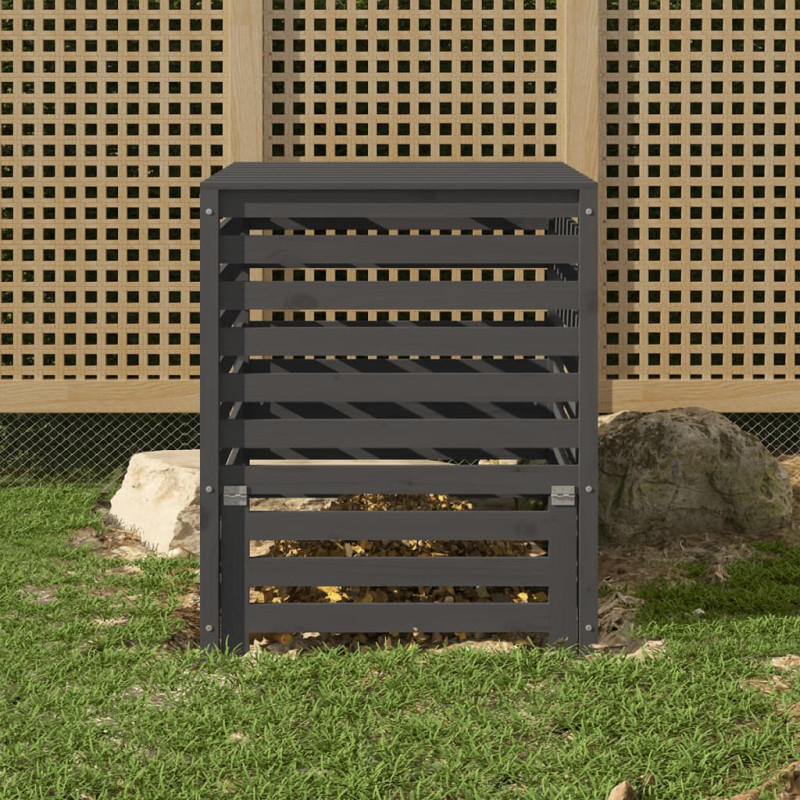 Produktbild för Kompostlåda grå 82,5x82,5x99,5 cm massiv furu