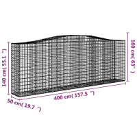 Produktbild för Gabion bågformad 400x50x140/160 cm galvaniserat järn