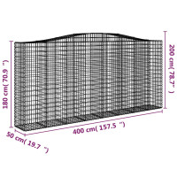 Produktbild för Gabion bågformad 400x50x180/200 cm galvaniserat järn