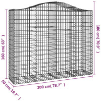 Produktbild för Gabion bågformad 200x50x160/180 cm galvaniserat järn