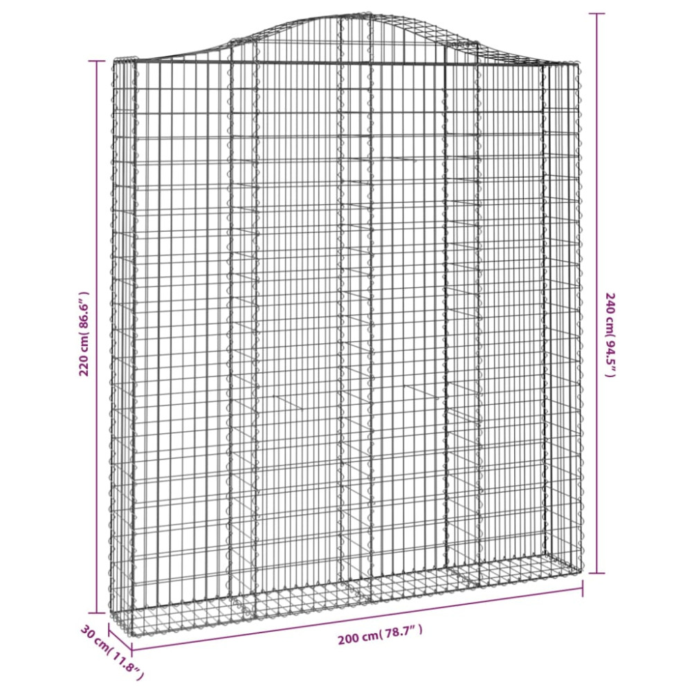 Produktbild för Gabion bågformad 200x30x220/240 cm galvaniserat järn