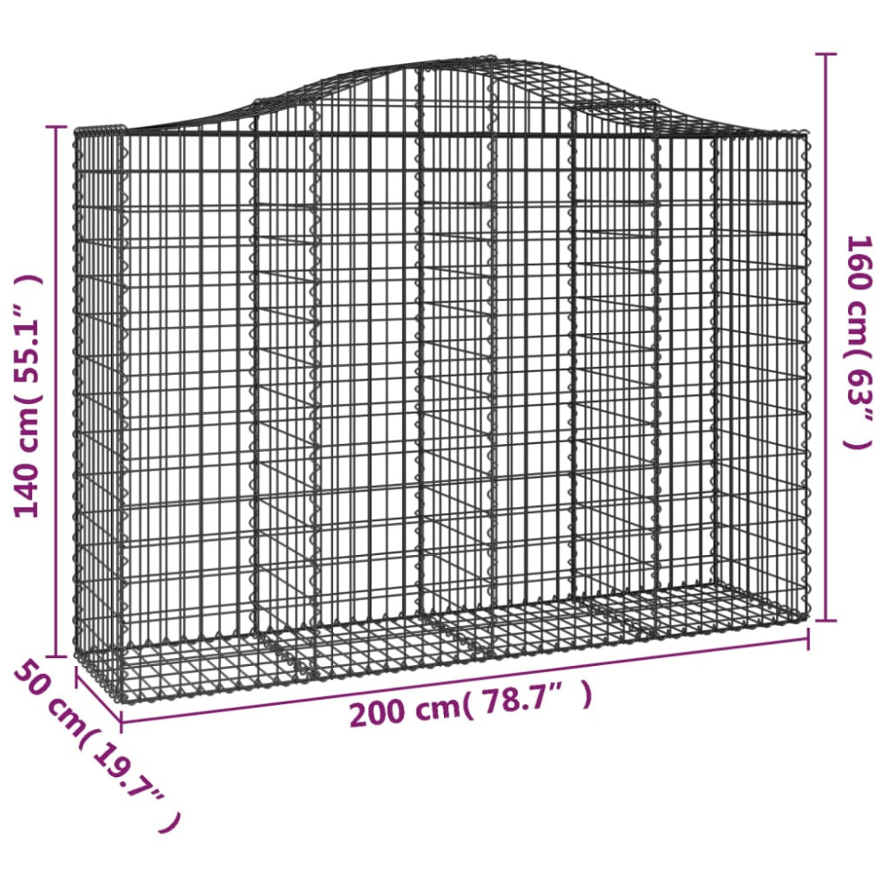 Produktbild för Gabion bågformad 200x50x140/160 cm galvaniserat järn