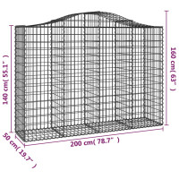 Produktbild för Gabion bågformad 200x50x140/160 cm galvaniserat järn