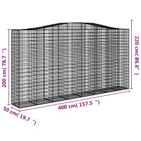 Produktbild för Gabion bågformad 400x50x200/220 cm galvaniserat järn