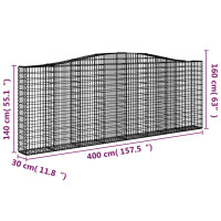 Produktbild för Gabion bågformad 400x30x140/160 cm galvaniserat järn