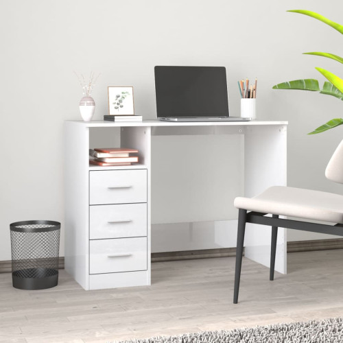 vidaXL Skrivbord med lådor vit högglans 102x50x76 cm konstruerat trä