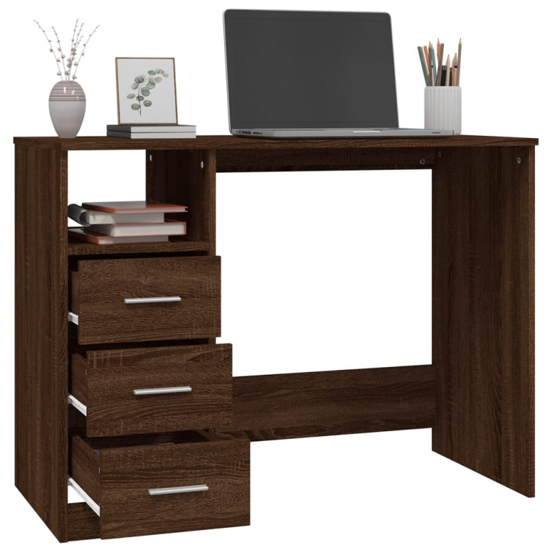 Produktbild för Skrivbord med lådor brun ek 102x50x76 cm konstruerat trä