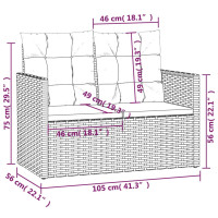 Produktbild för Trädgårdsbänk med dynor grå 105 cm konstrotting