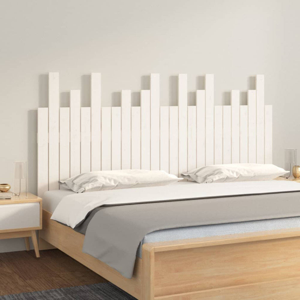 Produktbild för Väggmonterad huvudgavel vit 159,5x3x80 cm massiv furu