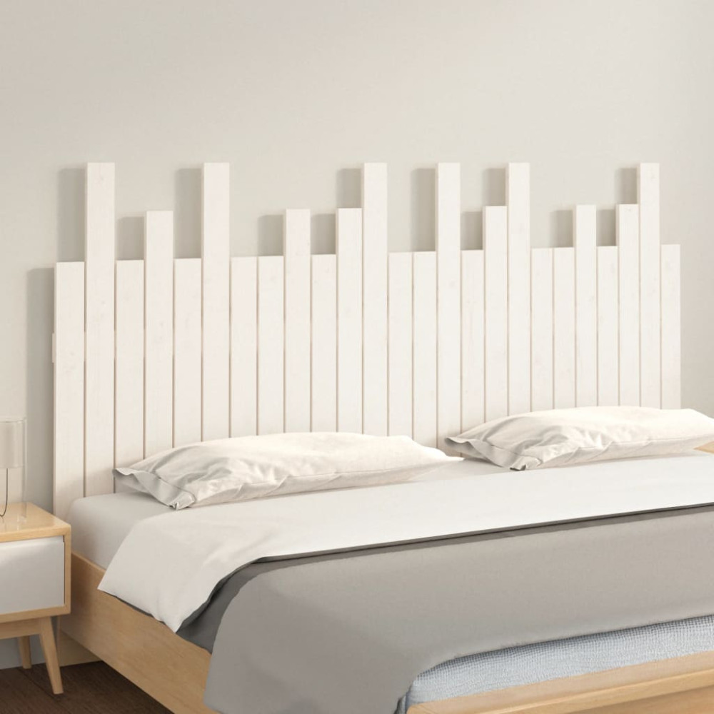 Produktbild för Väggmonterad huvudgavel vit 159,5x3x80 cm massiv furu