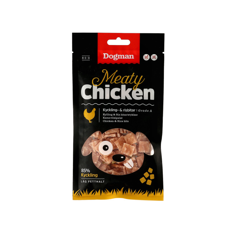 Produktbild för Dogman Hundgodis Meaty Kyckling och Risbitar 80g