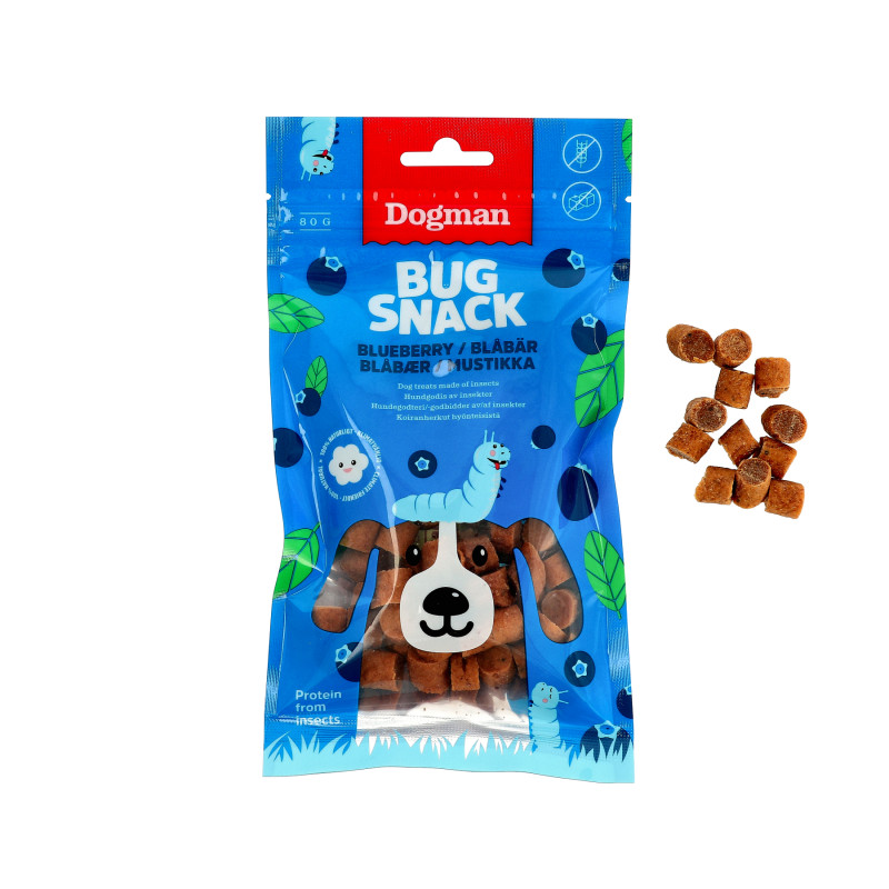 Produktbild för Dogman Bug Snack blueberry 80g