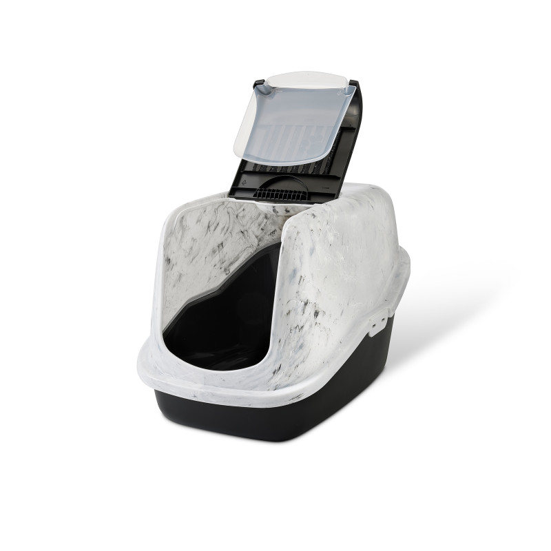 Produktbild för Savic Kattlåda Nestor marble med tak Grå 56x39x27,5