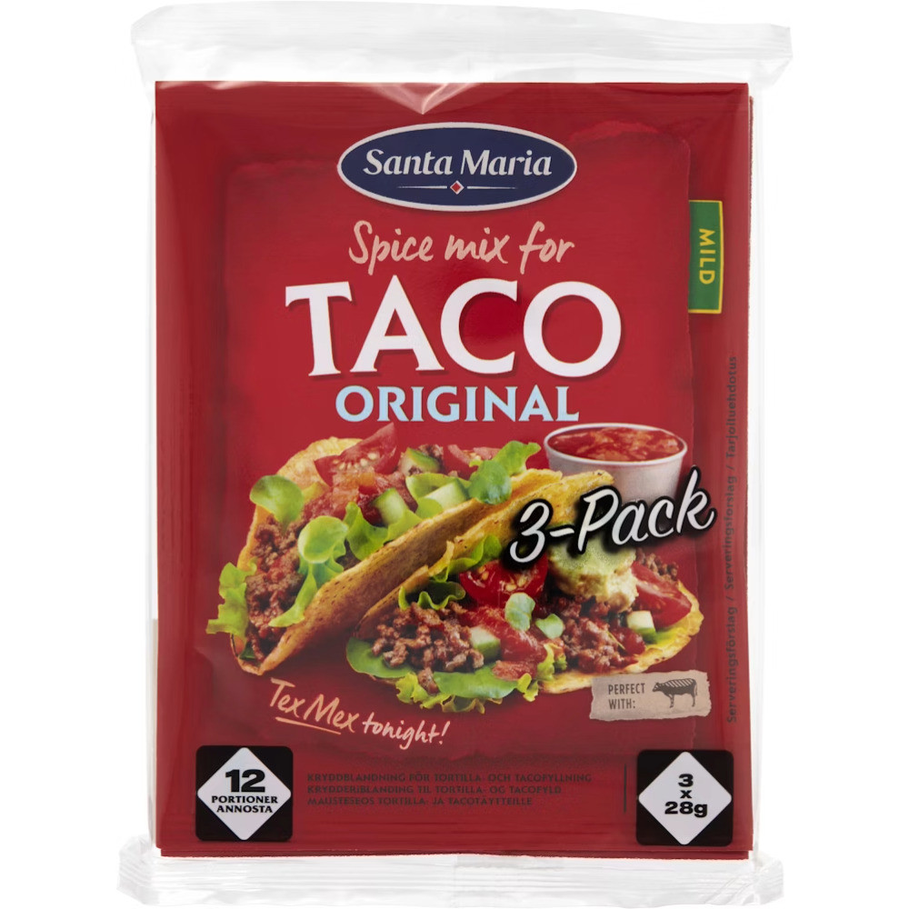 Produktbild för Kryddmix Taco Original Mild 3 x 28 g