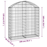 Produktbild för Gabion bågformad 100x30x100/120 cm galvaniserat järn