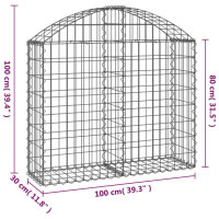 Produktbild för Gabion bågformad 100x30x80/100 cm galvaniserat järn