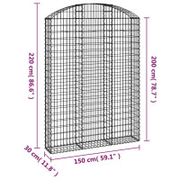 Produktbild för Gabion bågformad 150x30x200/220 cm galvaniserat järn