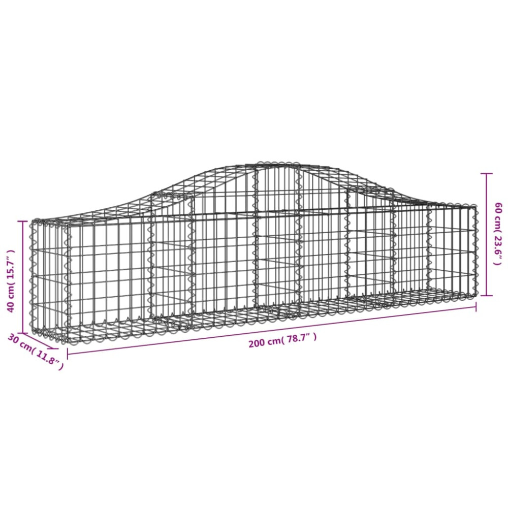 Produktbild för Gabion bågformad 5 st 200x30x40/60 cm galvaniserat järn