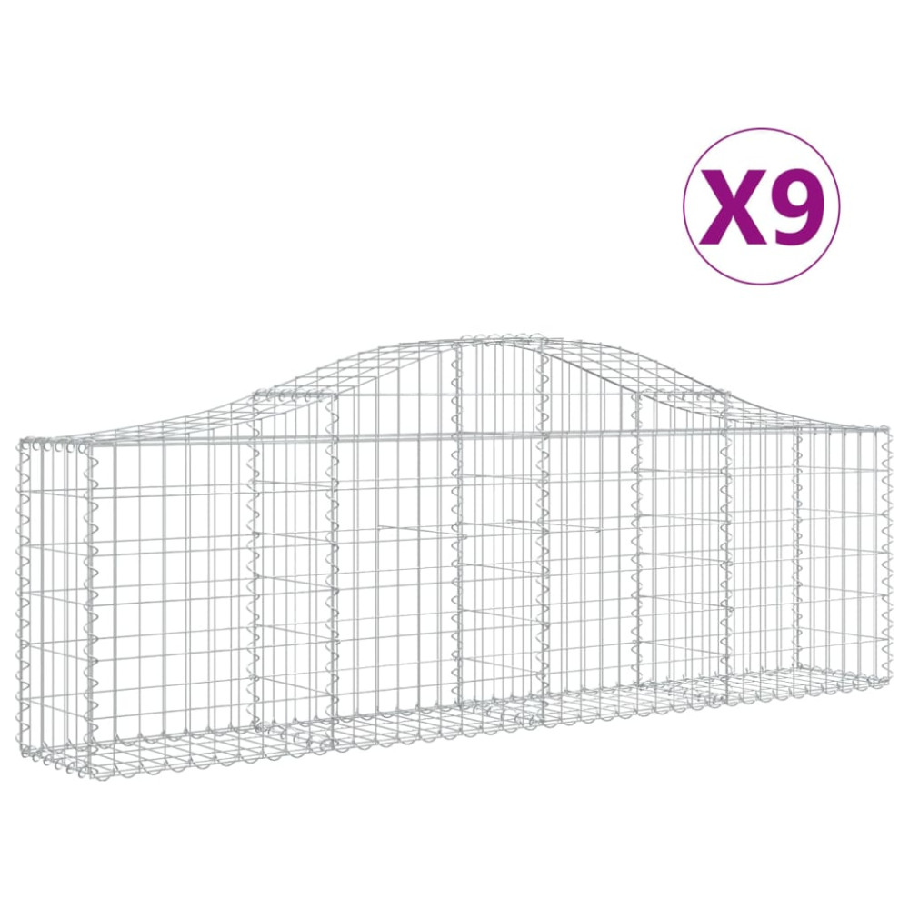 Produktbild för Gabioner bågformade 9 st 200x30x60/80 cm galvaniserat järn