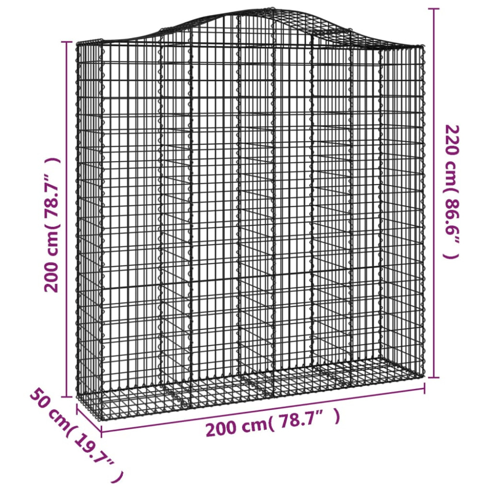Produktbild för Gabioner bågformade 2 st 200x50x200/220 cm galvaniserat järn