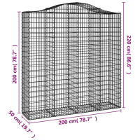 Produktbild för Gabioner bågformade 2 st 200x50x200/220 cm galvaniserat järn