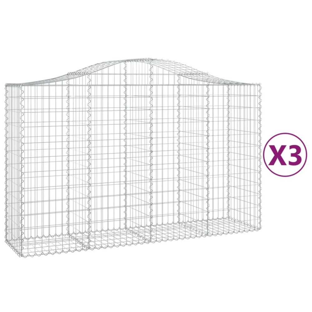 Produktbild för Gabioner bågformade 3 st 200x50x120/140 cm galvaniserat järn