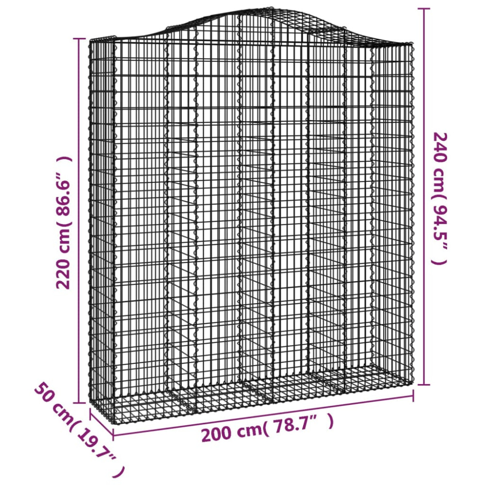 Produktbild för Gabioner bågformade 5 st 200x50x220/240 cm galvaniserat järn