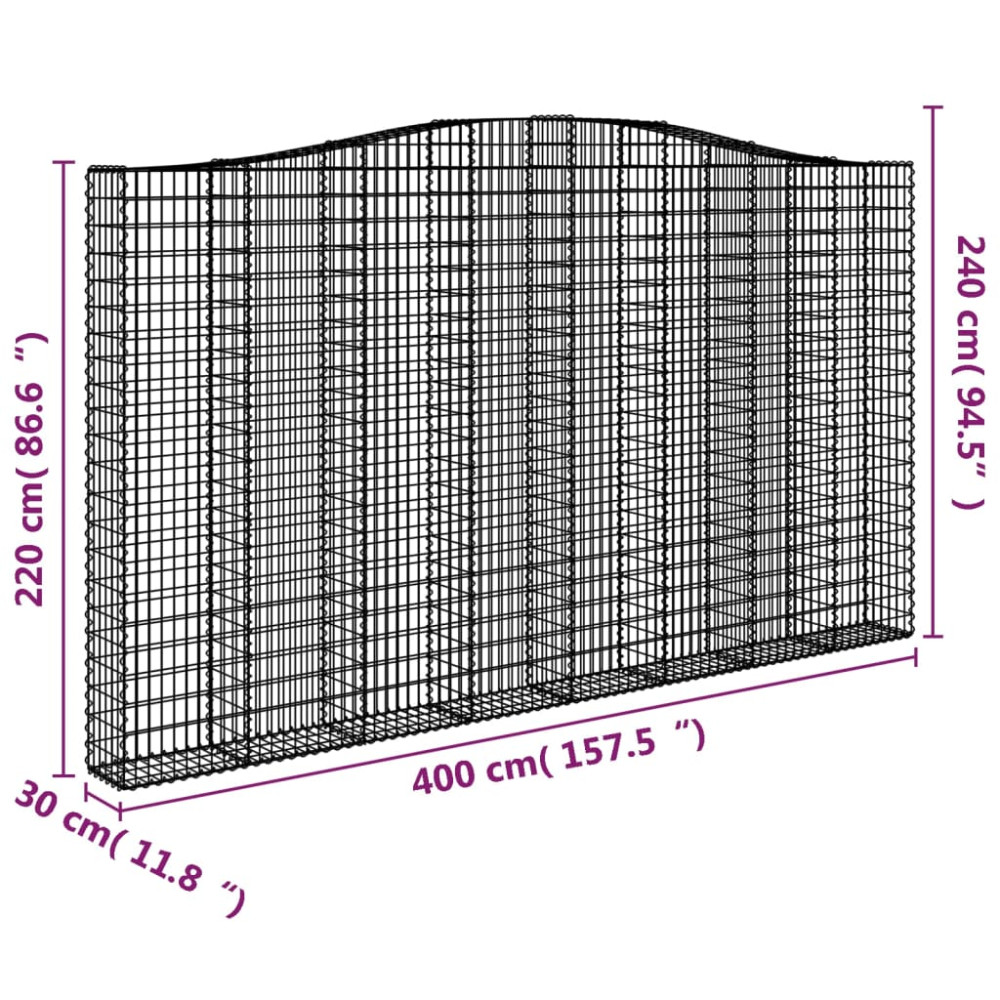 Produktbild för Gabioner bågformade 2 st 400x30x220/240 cm galvaniserat järn