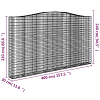 Produktbild för Gabioner bågformade 2 st 400x30x220/240 cm galvaniserat järn
