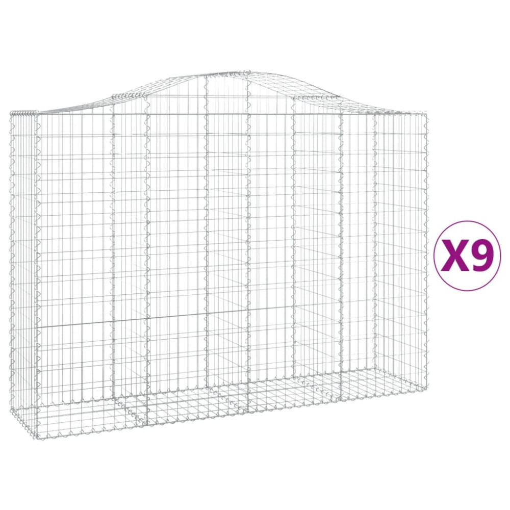 Produktbild för Gabioner bågformade 9 st 200x50x140/160 cm galvaniserat järn