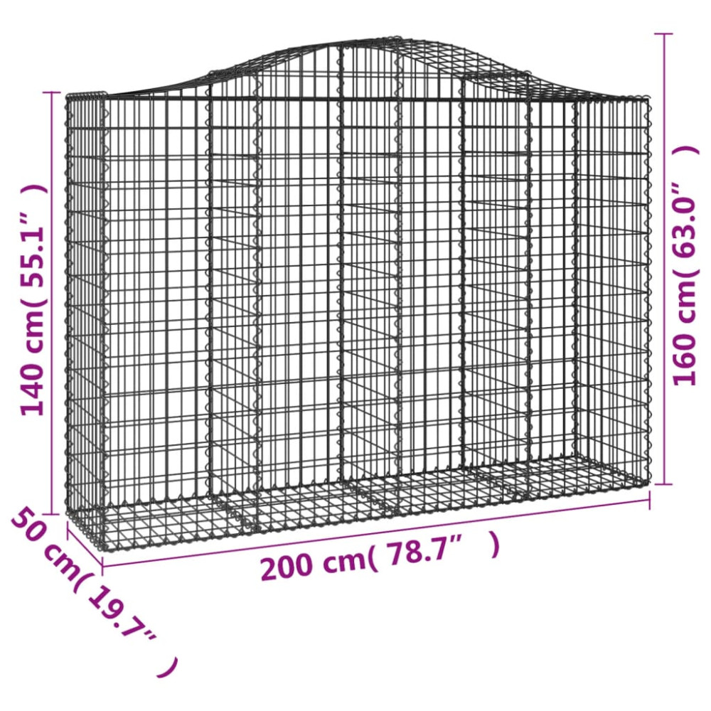 Produktbild för Gabioner bågformade 9 st 200x50x140/160 cm galvaniserat järn