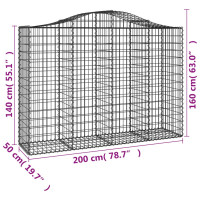 Produktbild för Gabioner bågformade 9 st 200x50x140/160 cm galvaniserat järn
