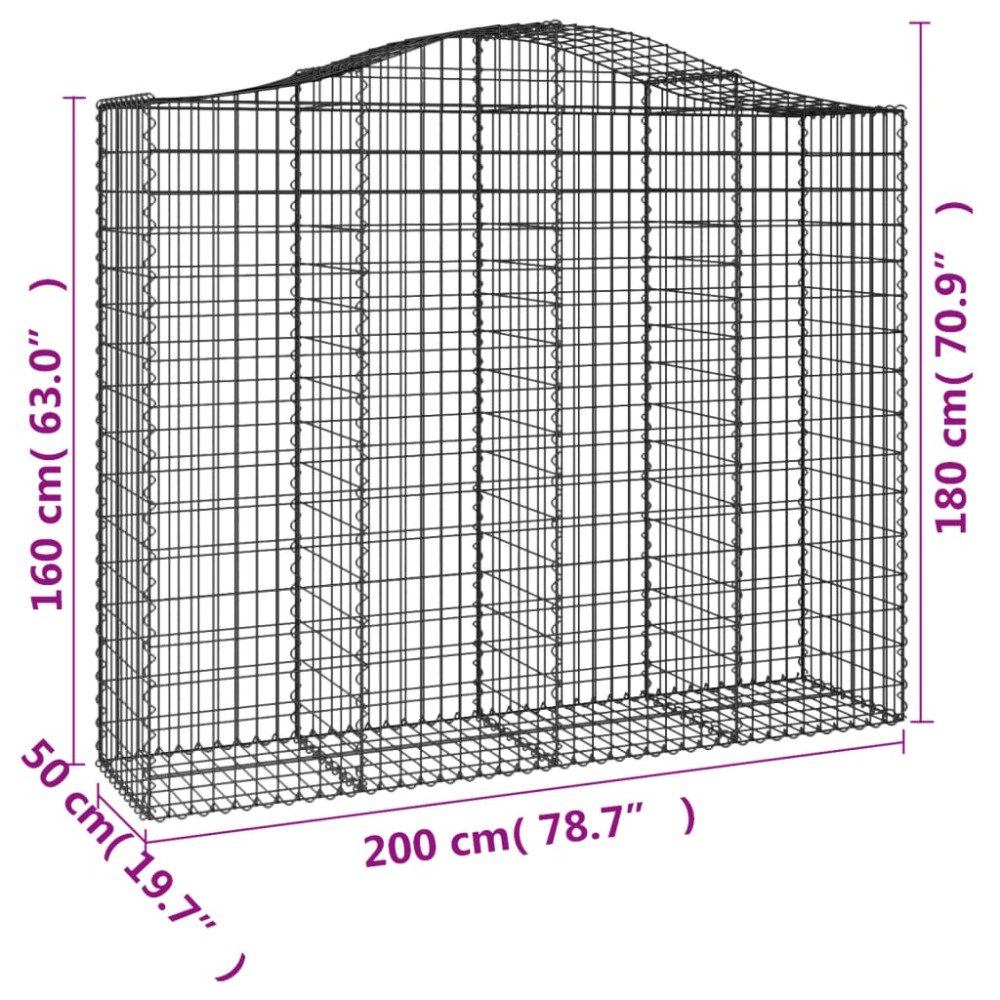 Produktbild för Gabioner bågformade 2 st 200x50x160/180 cm galvaniserat järn