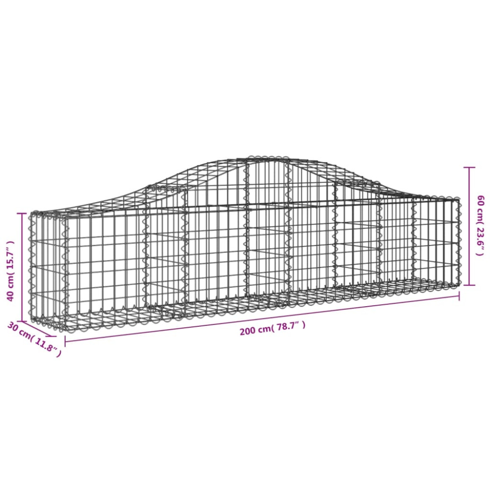 Produktbild för Gabion bågformad 3 st 200x30x40/60 cm galvaniserat järn
