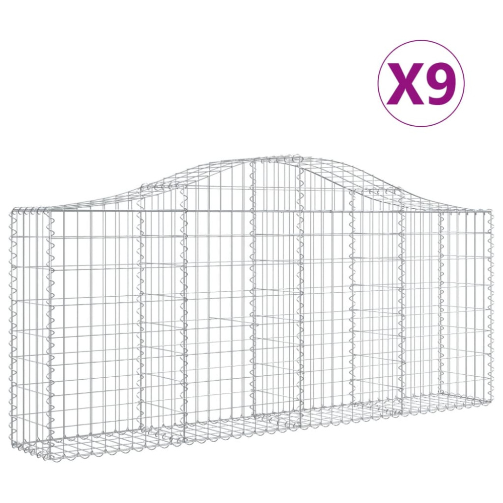Produktbild för Gabioner bågformade 9 st 200x30x80/100 cm galvaniserat järn