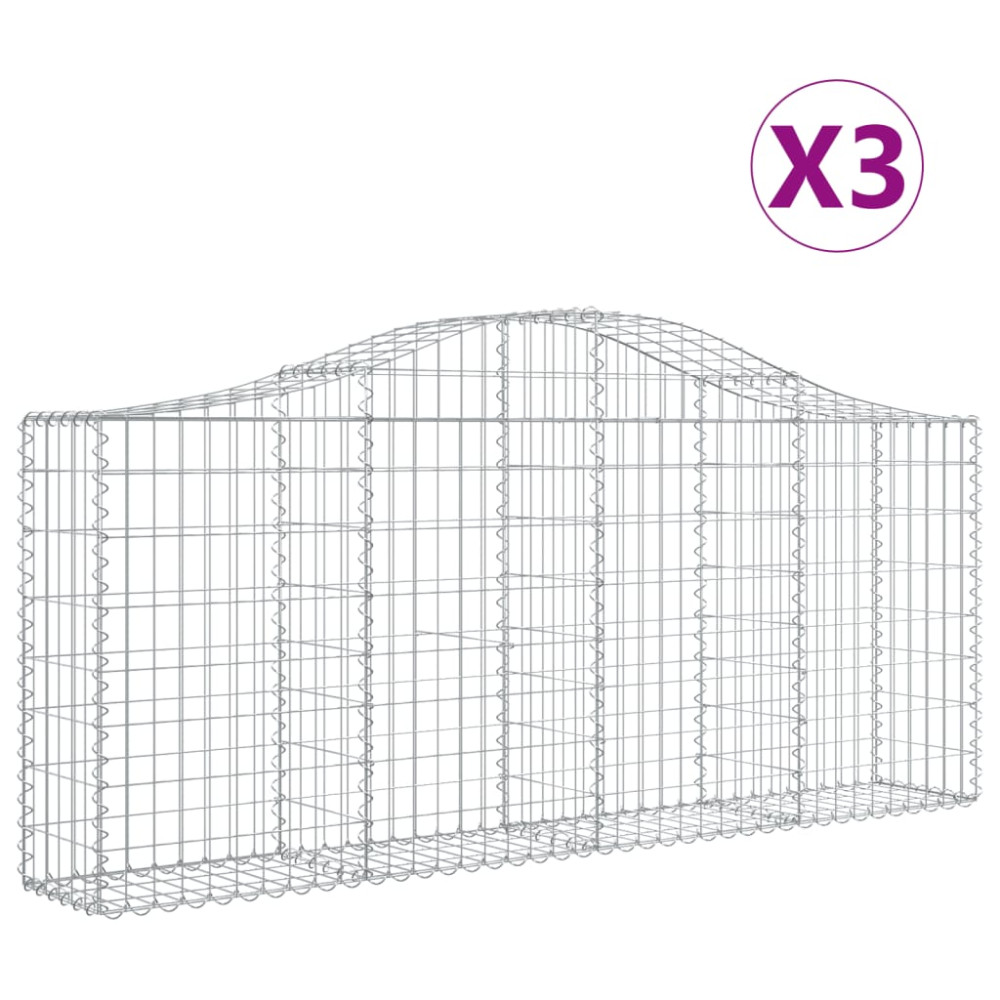 Produktbild för Gabioner bågformade 3 st 200x30x80/100 cm galvaniserat järn