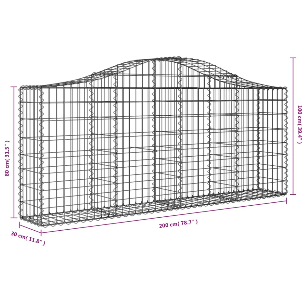 Produktbild för Gabioner bågformade 3 st 200x30x80/100 cm galvaniserat järn