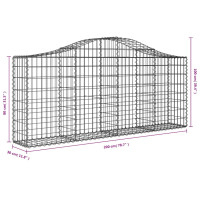 Produktbild för Gabioner bågformade 3 st 200x30x80/100 cm galvaniserat järn
