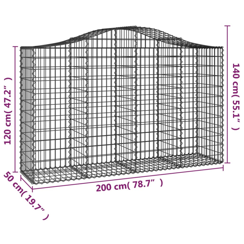 Produktbild för Gabioner bågformade 2 st 200x50x120/140 cm galvaniserat järn