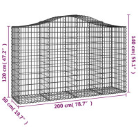 Produktbild för Gabioner bågformade 2 st 200x50x120/140 cm galvaniserat järn