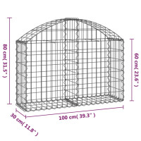 Produktbild för Gabion bågformad 100x30x60/80 cm galvaniserat järn