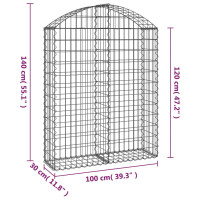 Produktbild för Gabion bågformad 100x30x120/140 cm galvaniserat järn