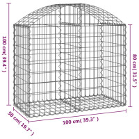 Produktbild för Gabion bågformad 100x50x80/100 cm galvaniserat järn