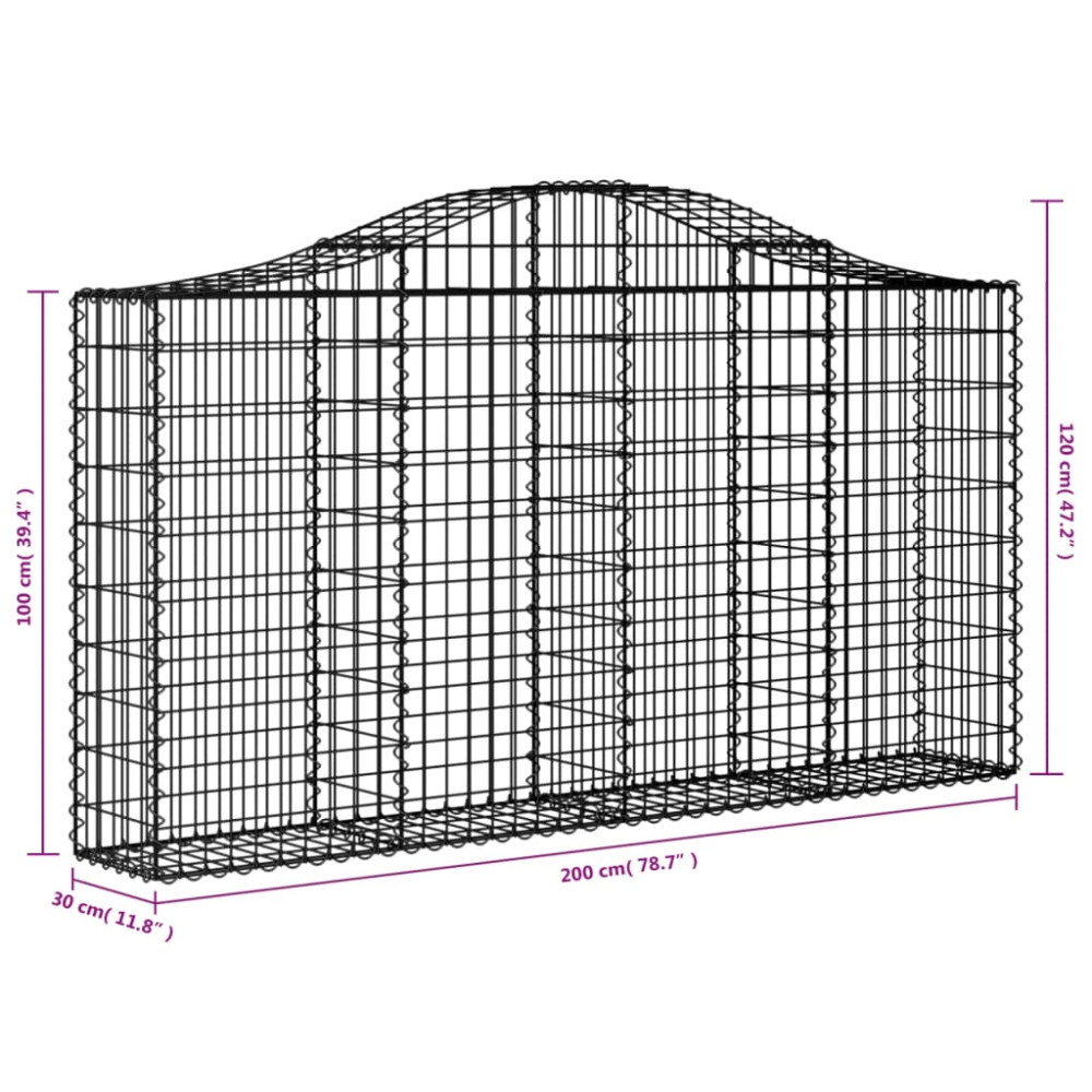 Produktbild för Gabioner bågformade 3 st 200x30x100/120 cm galvaniserat järn