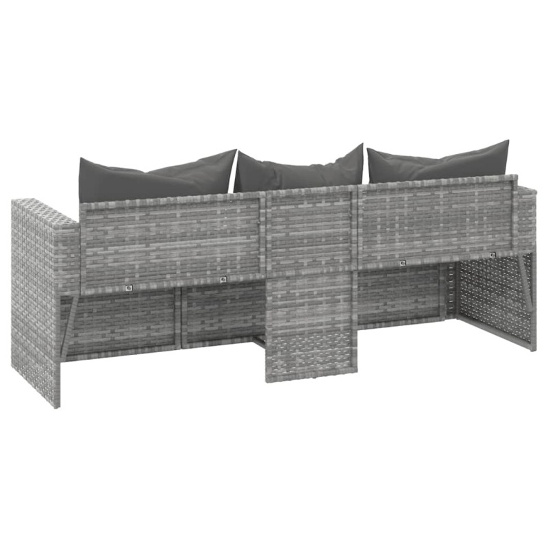 Produktbild för Loungesoffa 3-sits med dynor grå konstrotting