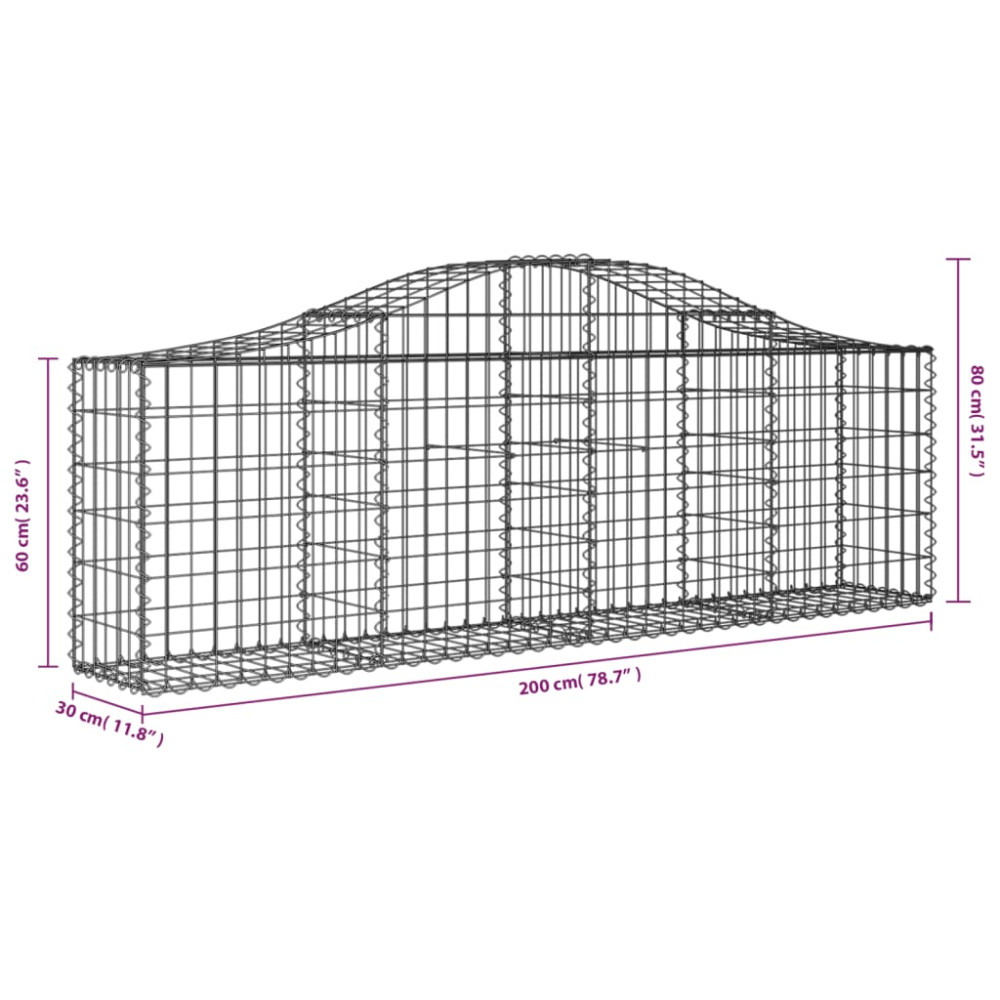 Produktbild för Gabioner bågformade 13 st 200x30x60/80 cm galvaniserat järn